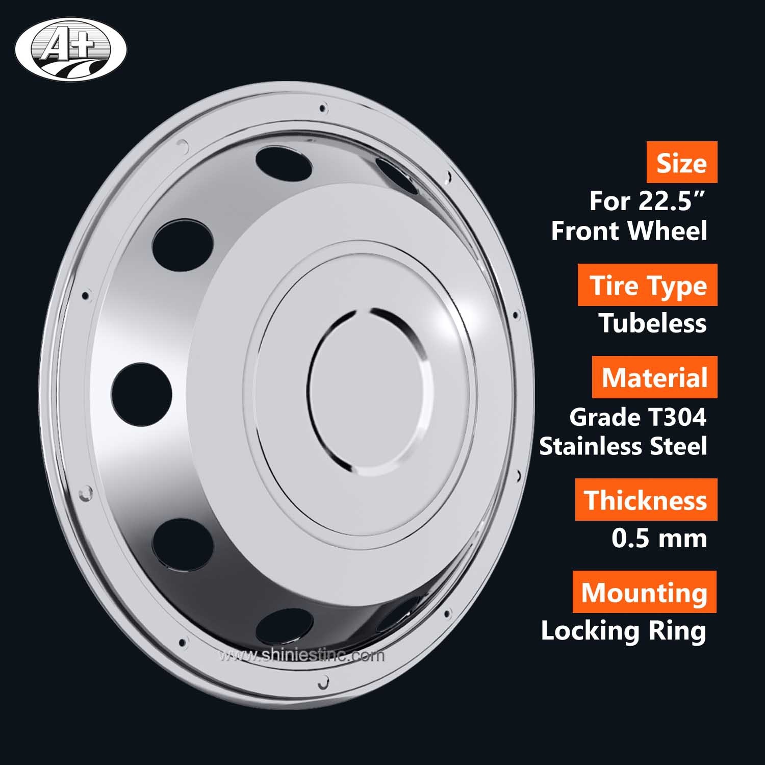 (11225F) 22.5＂Stainless Steel (New Swedish Style) Front Wheel Cover for Trucks/Buses