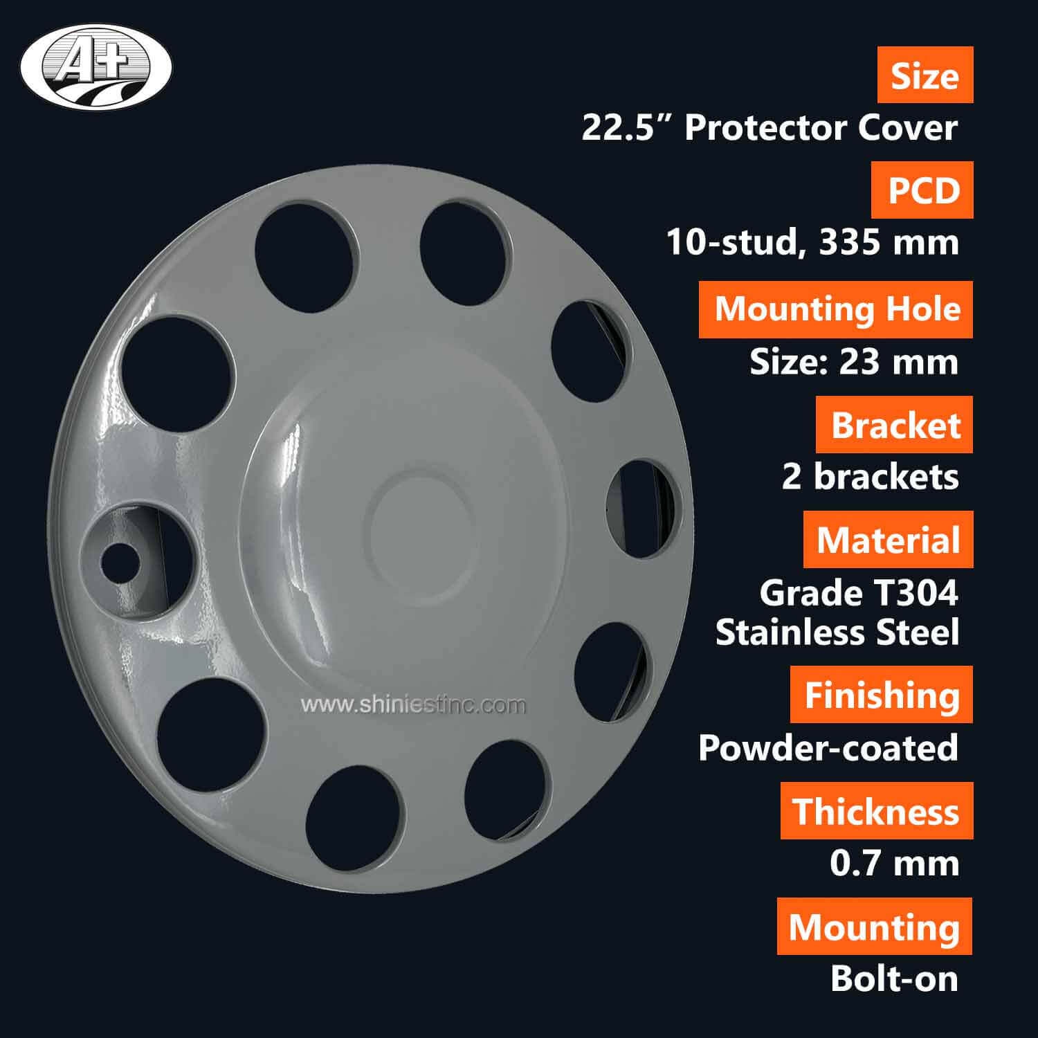 (15225F-A-PC-GY) 22.5＂T304 S/S Protector Cover with Power Coated (Grey)