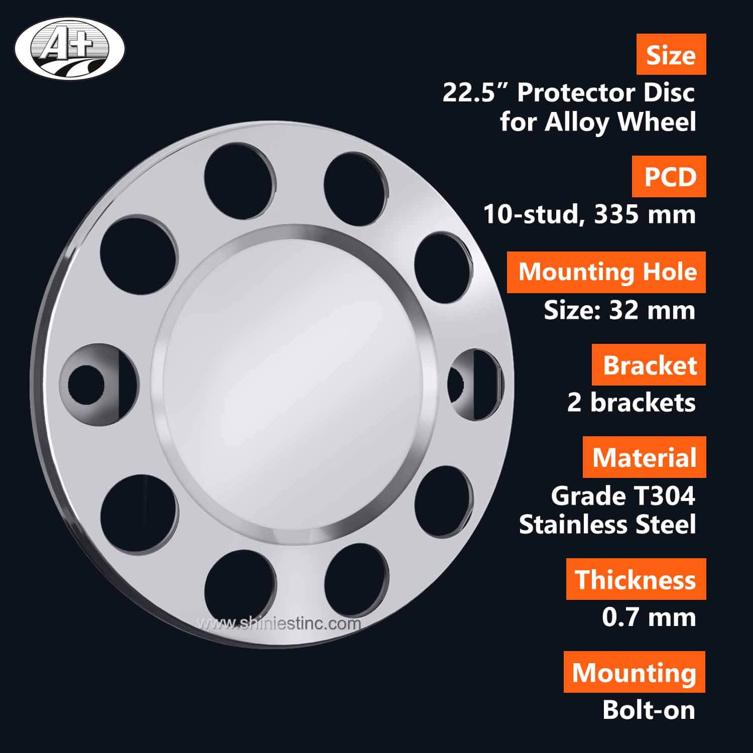 22.5＂Protector Cover with Plain Flat Center for Alloy Wheel (2 Brackets)