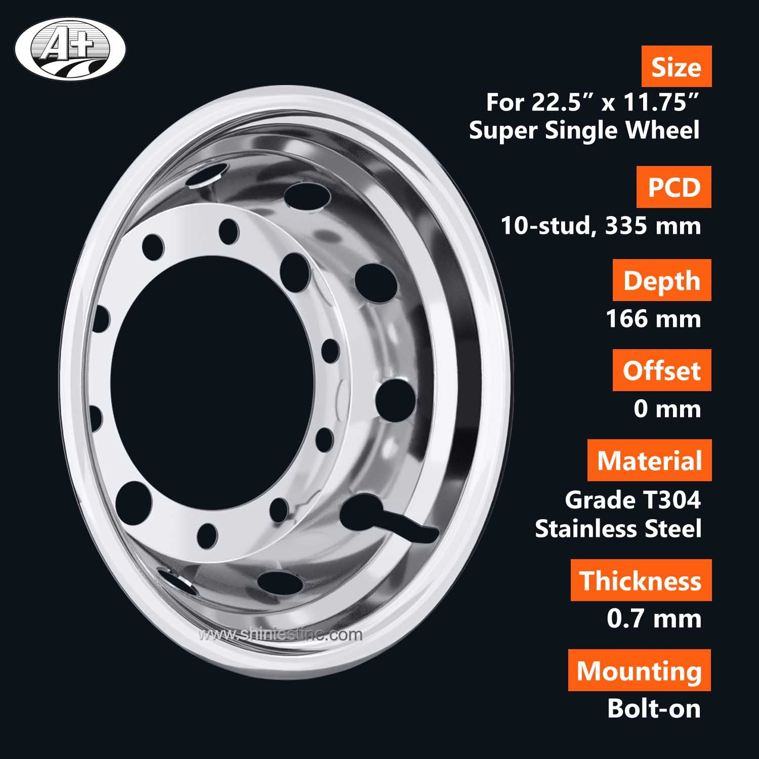 (73225S) 22.5＂x 11.75＂S/S Super Single Wheel Liner for Trucks and Buses