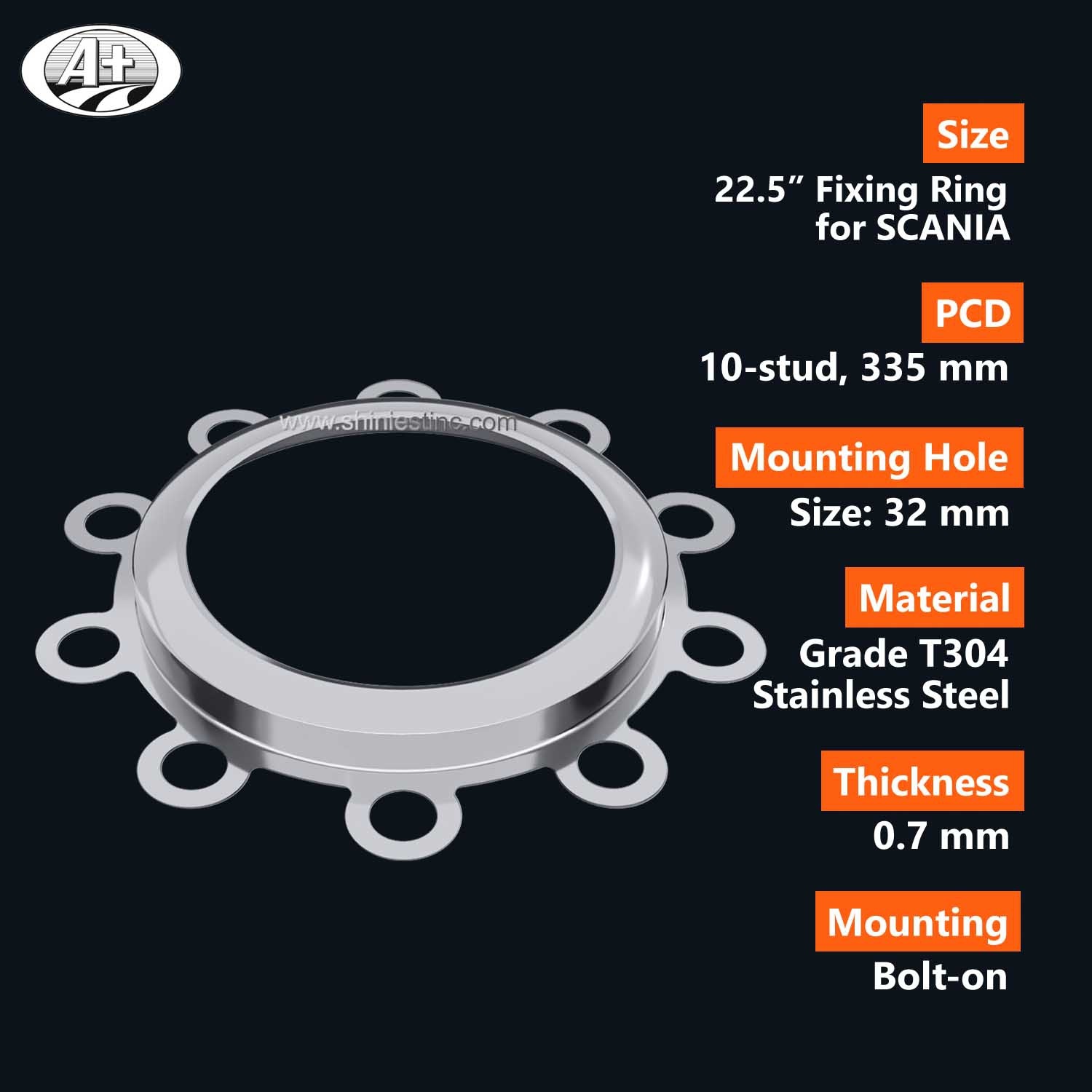 22.5＂T304 S/S Axle Cover Fixing Ring for Scania Rear Axle