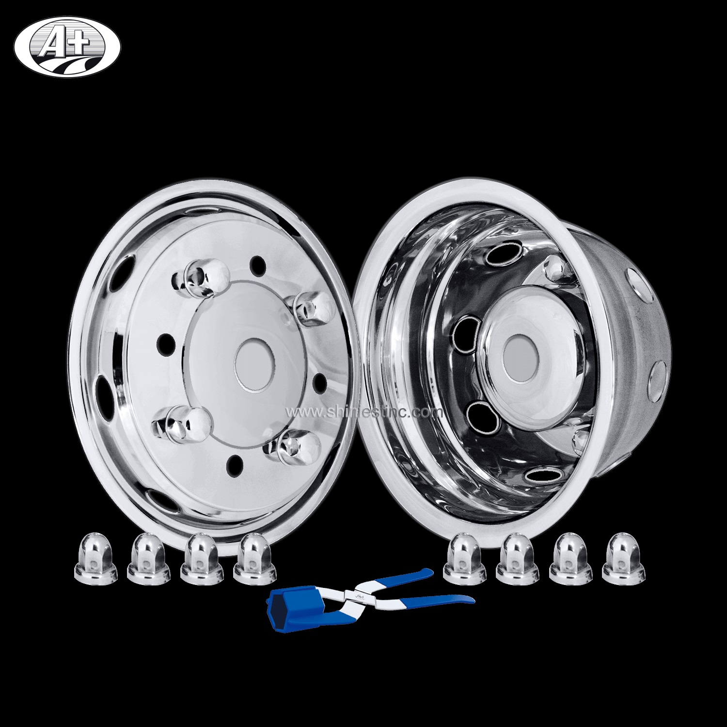 (E20195DW) T304 Stainless Steel Wheel Cover Set for 19.5＂x 8.25＂Wheel