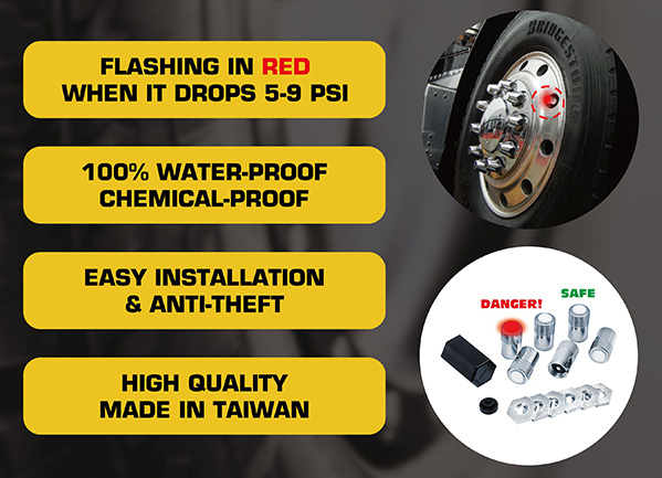 FS-109BC TIRE PRESSURE MONITORING SYSTEM (TPMS) LED CAP FOR PICKUP, TRUCK, BUS, HEAVY-DUTY