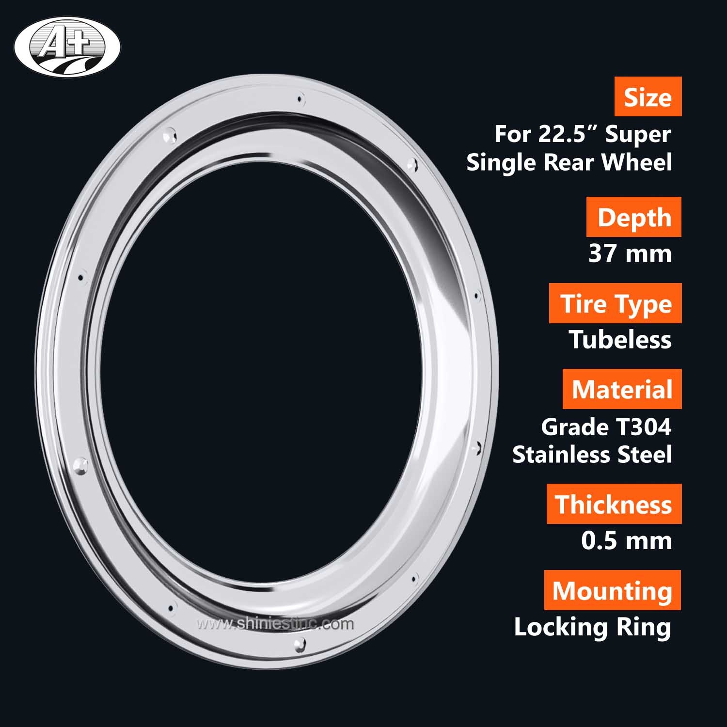 (40225S) 22.5＂Stainless Steel Wheel Trim Ring for Super Single Wheel (37mm Depth)