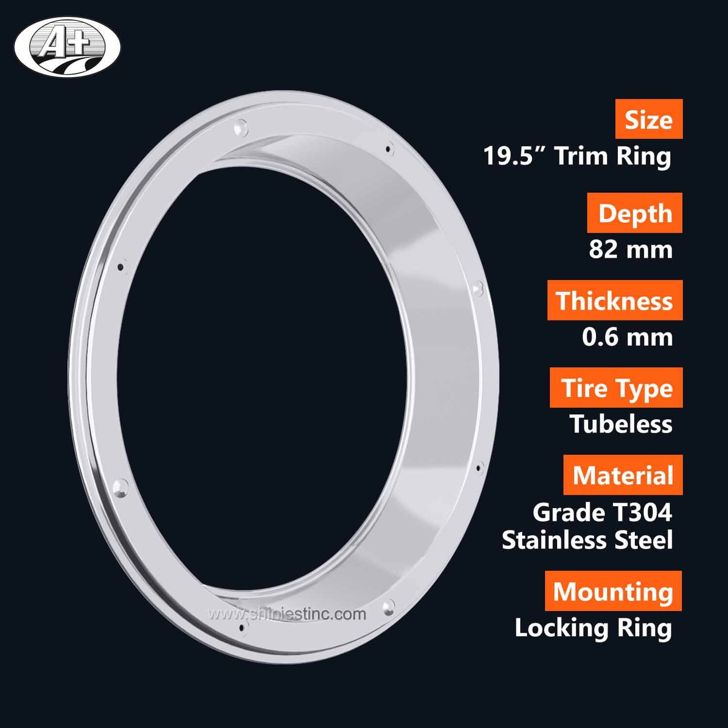 (30195R-82) 19.5＂T304 Stainless Steel Wheel Trim Ring for Rear Wheel (82mm Depth)