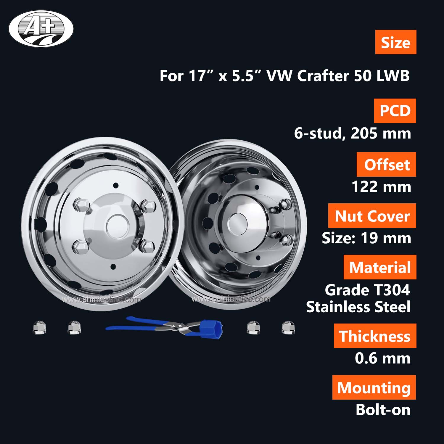(70017-12) 17＂T304 S/S Wheel Cover Set for VW Crafter 50 LWB