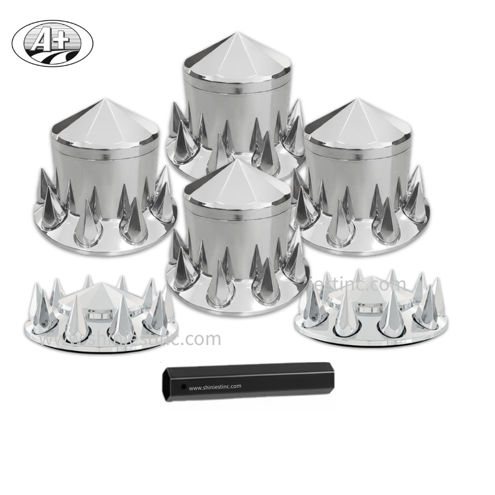 22.5 Plastic Chrome Wheel Cover Set ABS  Standard Spike Style – Front & Rear Axle