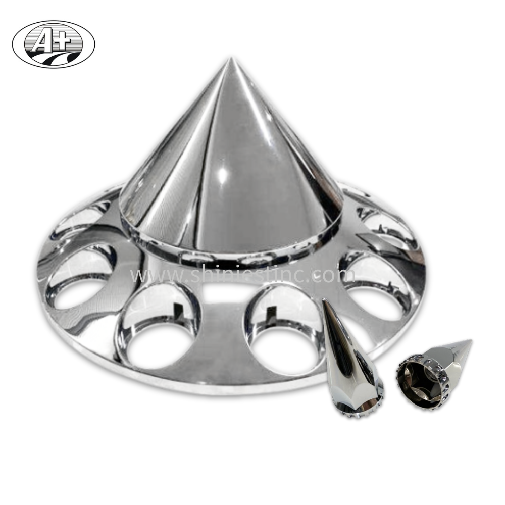 22.5 Plastic Chrome Wheel Cover Set ABS- Tall Spike Style – Front & Rear Axle