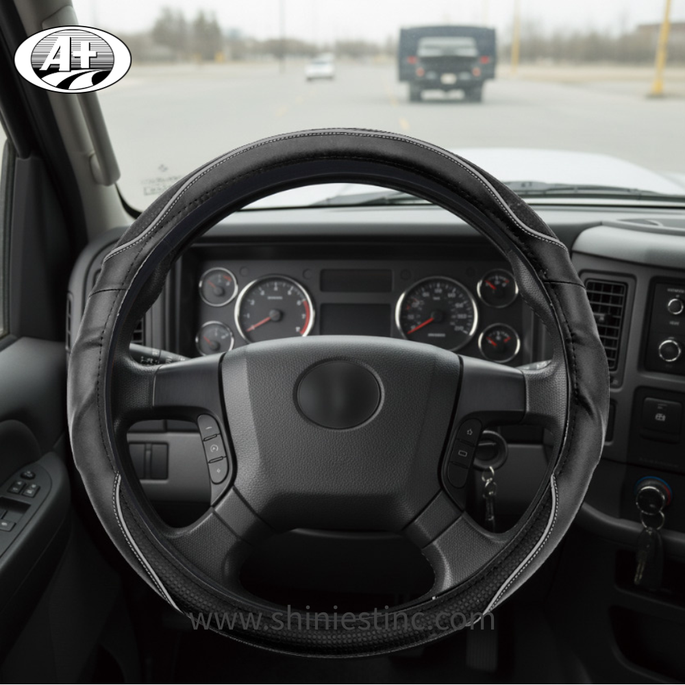 18” Anti-Slip Steering Wheel Cover for Universal Cars with Black Leather