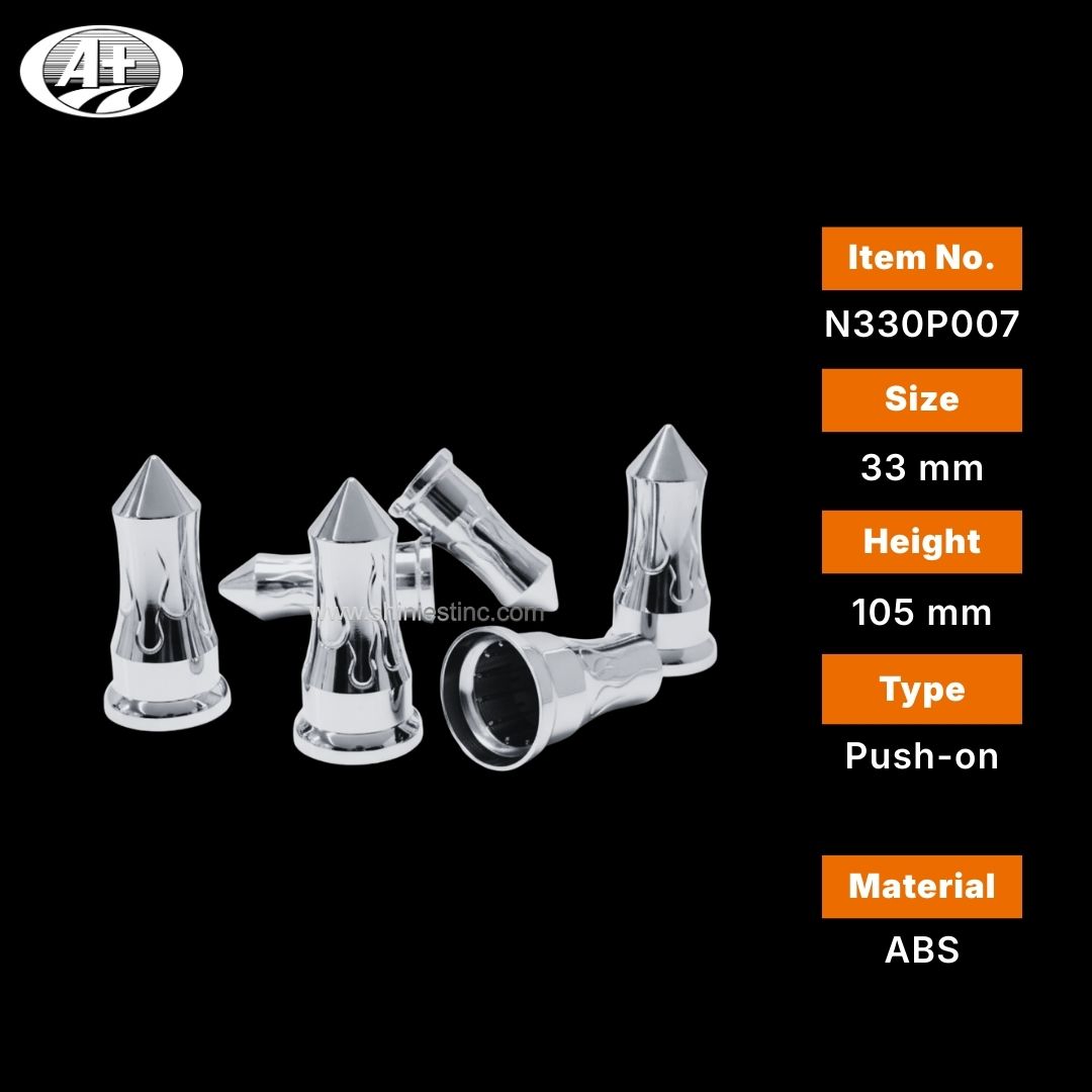 Us 22.5” ABS Chrome 33mm Flame Spiked Nut Cover