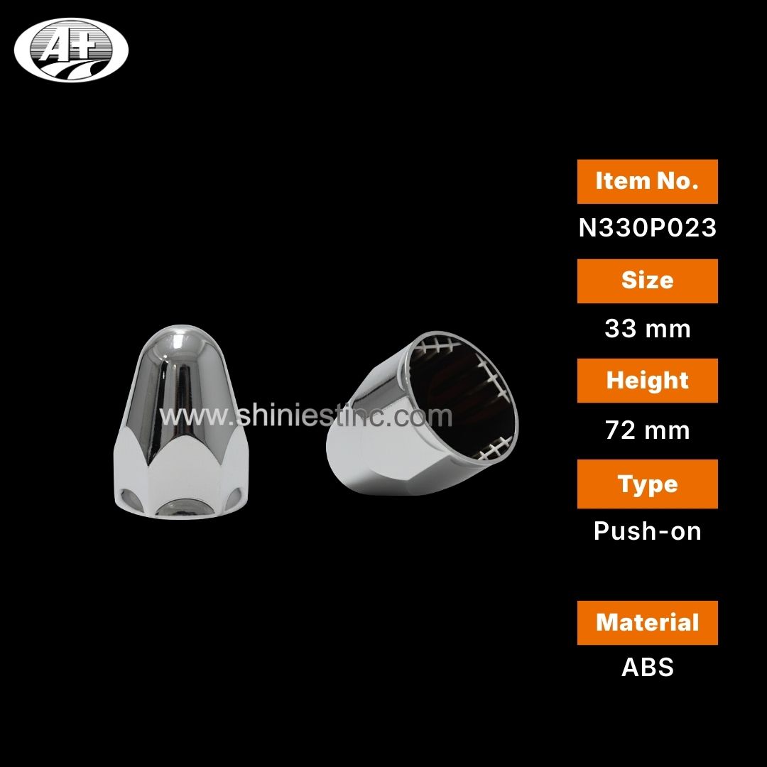 ABS Chrome 33mm Cone Nut Cover for 22.5 Inch Truck Wheels