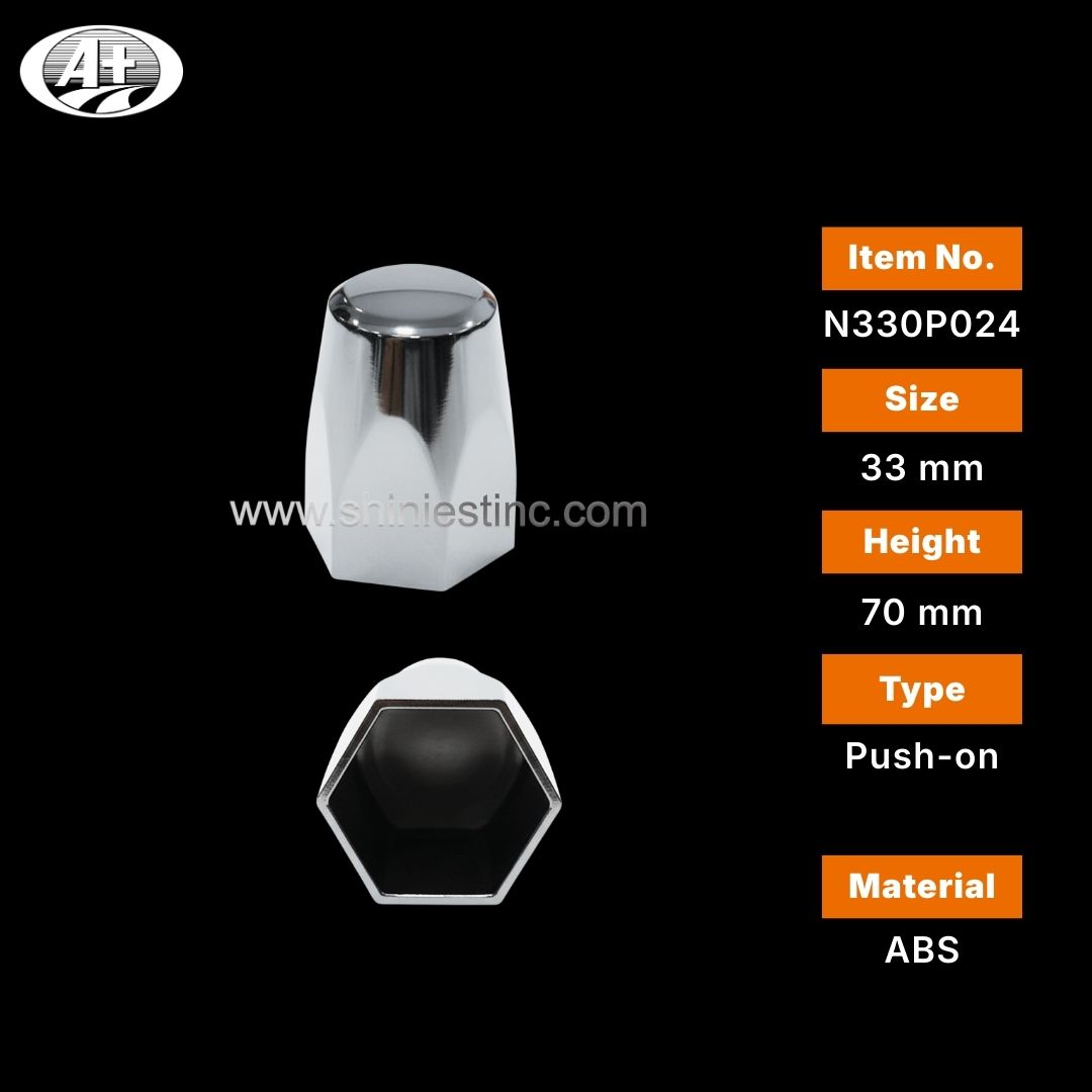 Chrome ABS 33mm Hex Nut Cover for 22.5 Inch Commercial Wheels