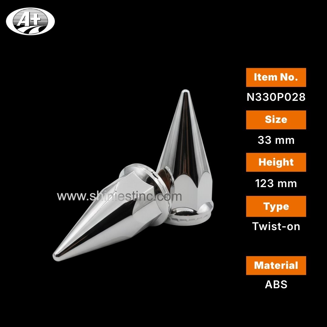 Chrome ABS 33mm Spike Nut Covers for 22.5” Truck Wheels