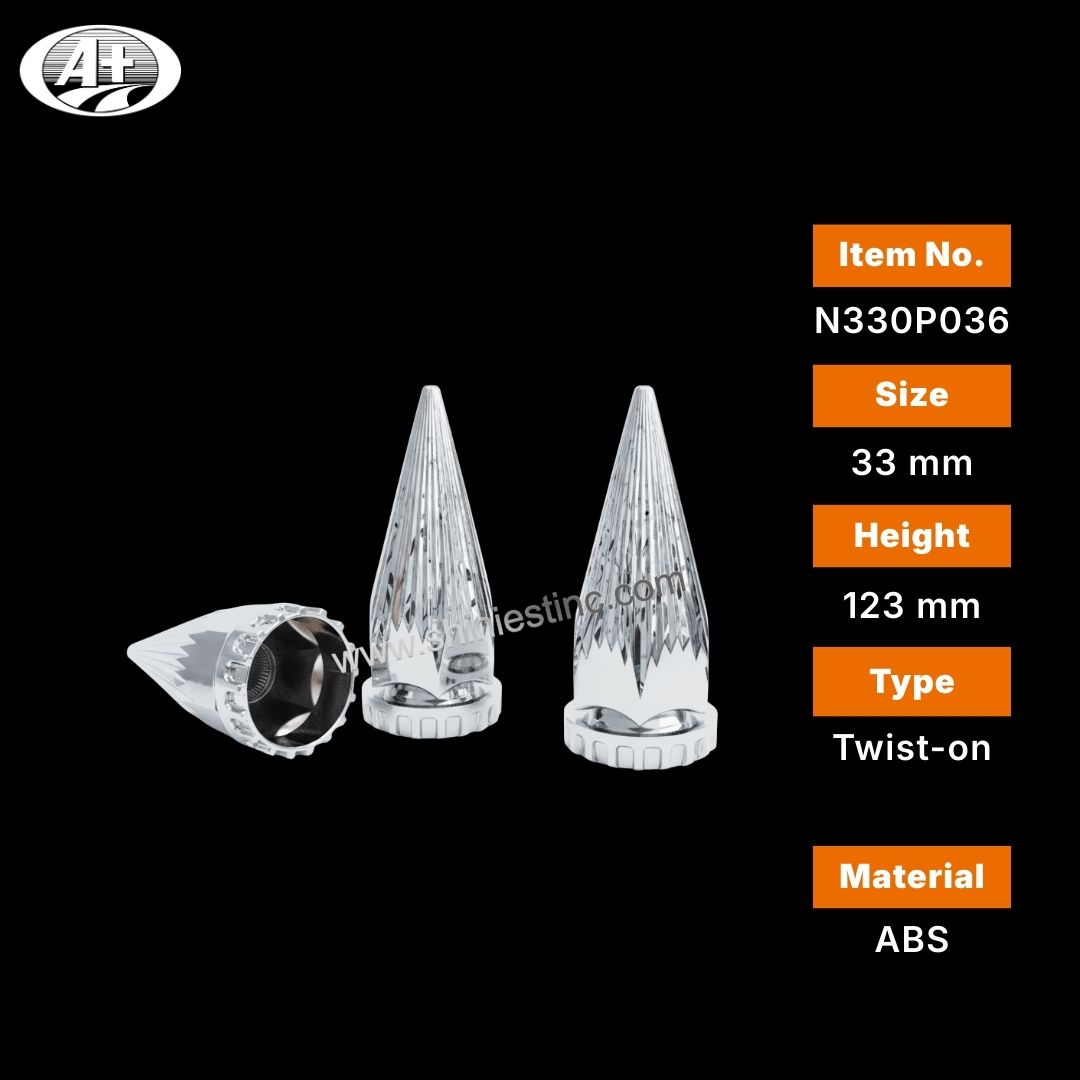 Twist-on 33mm Chrome ABS Spike Lug Nut Cover for Heavy Duty Trucks