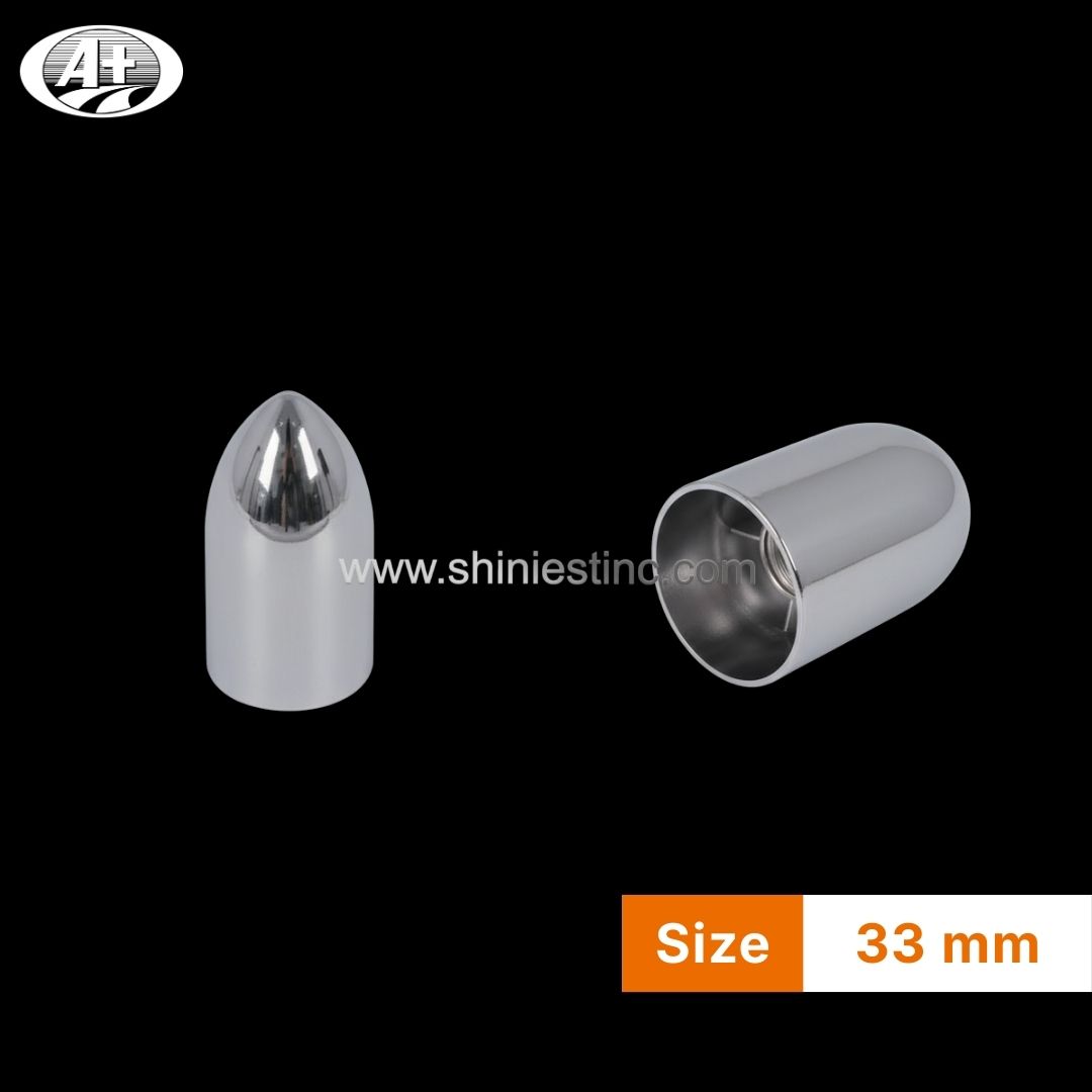 Twist-on 33mm Chrome ABS Bullet Lug Nut Cover for Heavy Duty Trucks