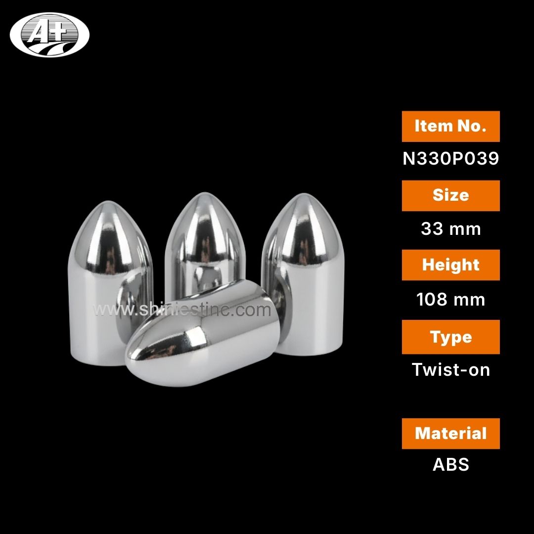 Twist-on 33mm Chrome ABS Bullet Lug Nut Cover for Heavy Duty Trucks