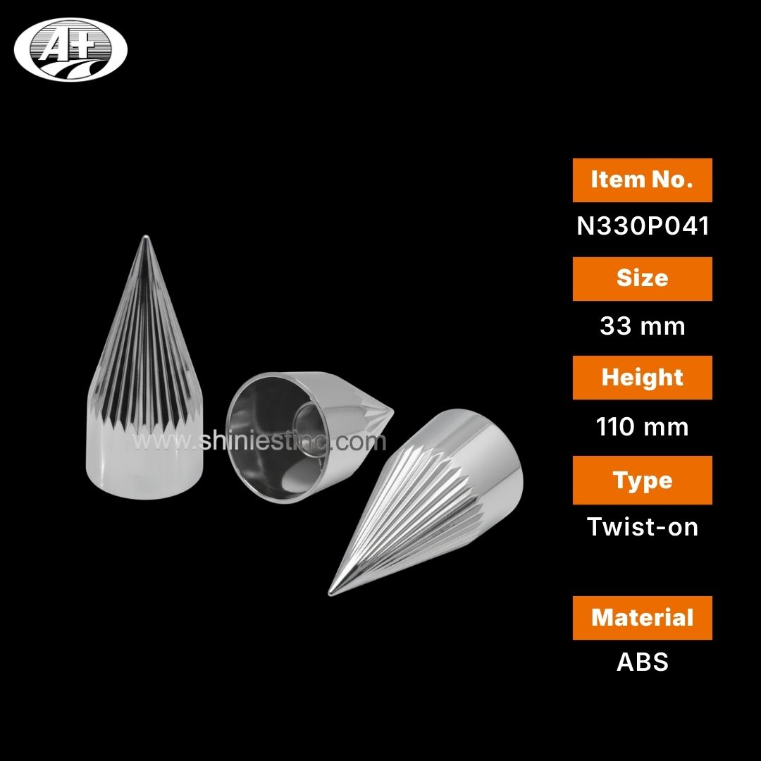 33mm Chrome Ribbed Spike Lug Nut Cover for Heavy Duty Trucks