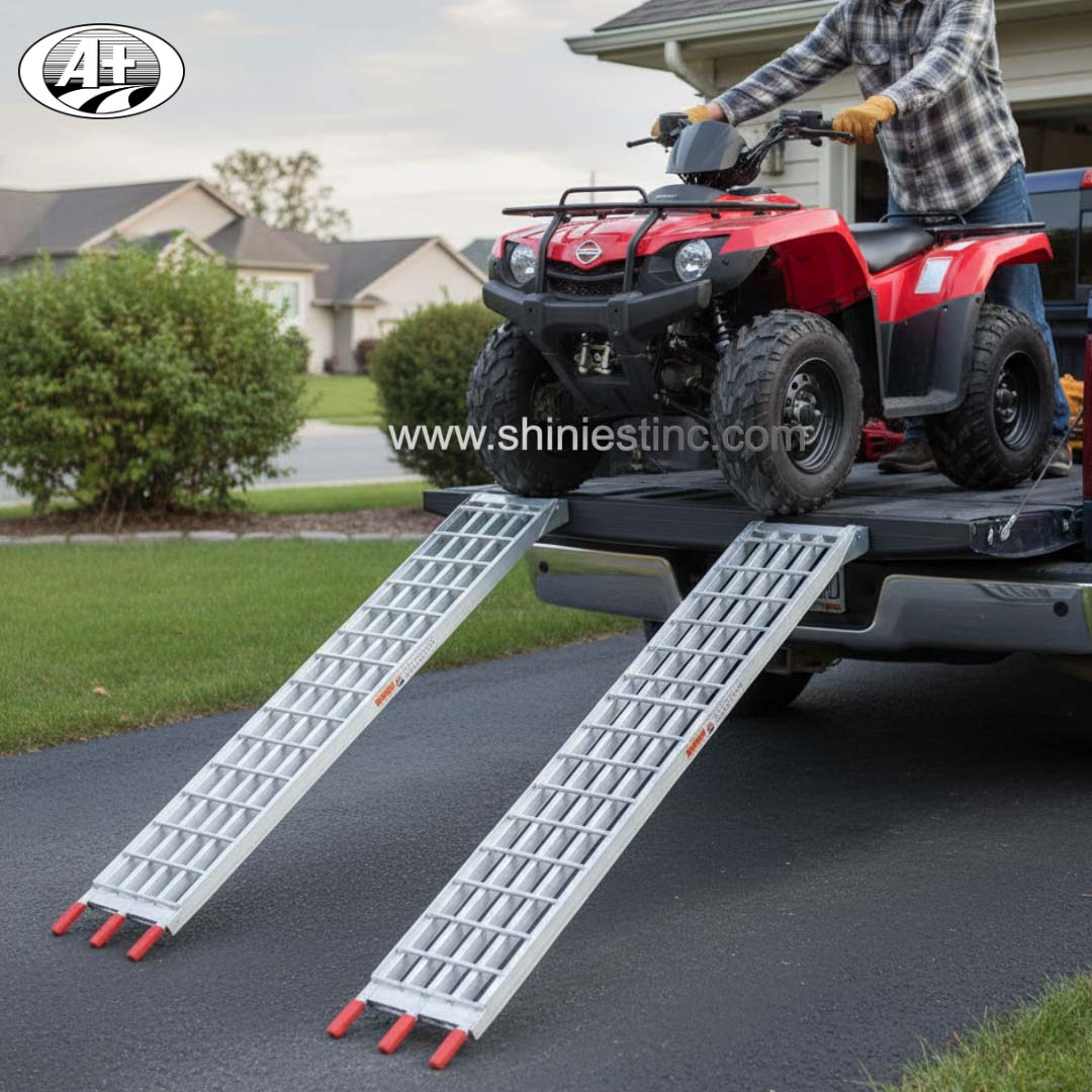 Arched Aluminum Folding ATV Loading Ramp with Ladder Rung Design