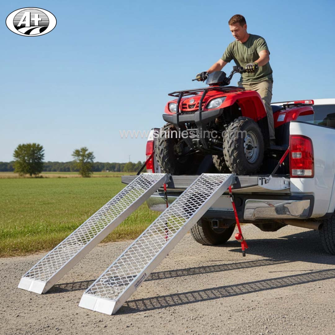 Arched Folding Aluminum ATV Loading Ramps with Expanded Metal Mesh Surface